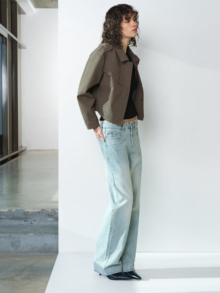 Larissa Faux Suede Khaki Green Bomber Jacket