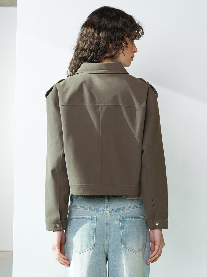 Larissa Faux Suede Khaki Green Bomber Jacket