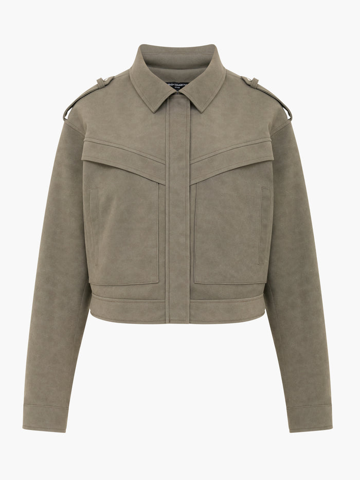 Larissa Faux Suede Khaki Green Bomber Jacket