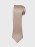 Latte silk necktie rolled into a coil on white background