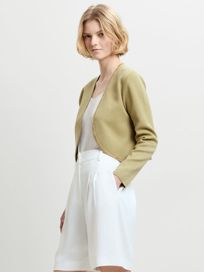 Laurie Knit Chain Trim Green Bolero Cardigan