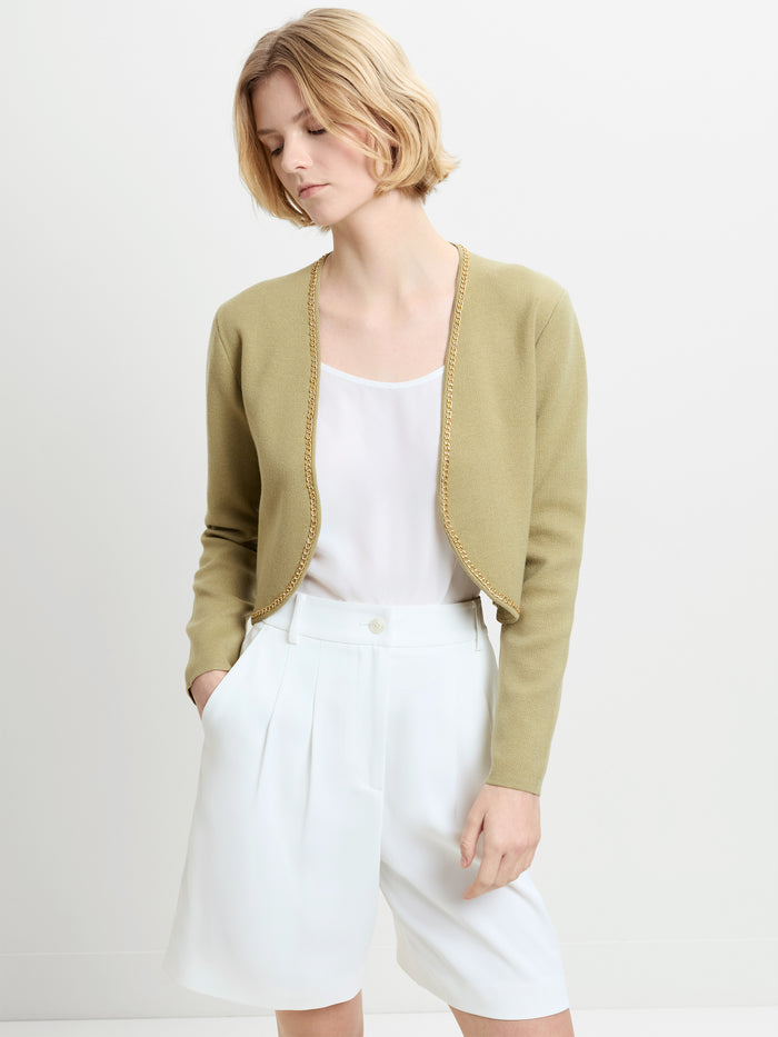 Laurie Knit Chain Trim Green Bolero Cardigan