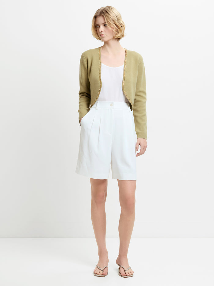 Laurie Knit Chain Trim Green Bolero Cardigan
