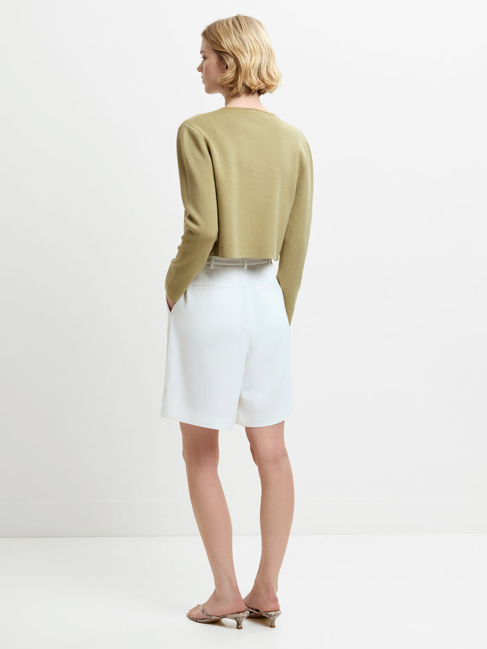 Laurie Knit Chain Trim Green Bolero Cardigan