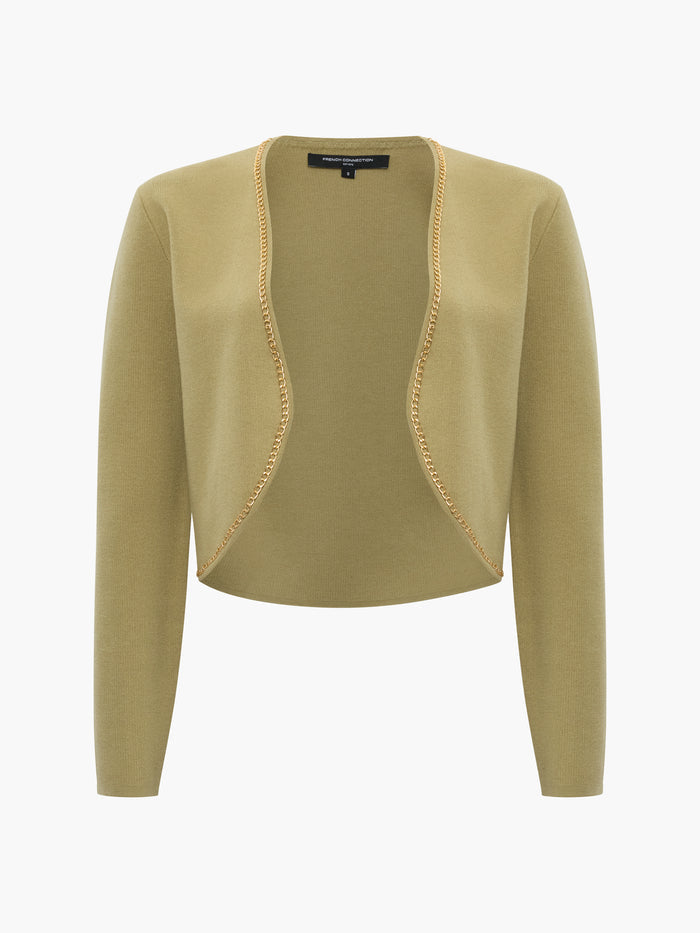 Laurie Knit Chain Trim Green Bolero Cardigan