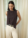 Leela Brown Scarf Neck Sleeveless Top