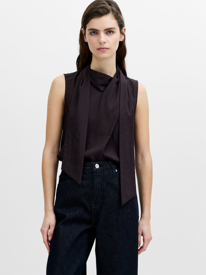 Leela Brown Scarf Neck Sleeveless Top