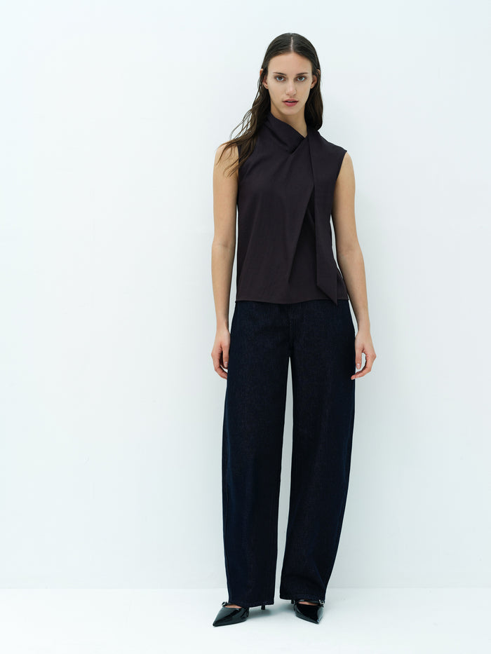 Leela Brown Scarf Neck Sleeveless Top
