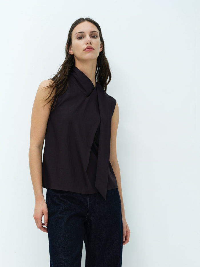Leela Brown Scarf Neck Sleeveless Top
