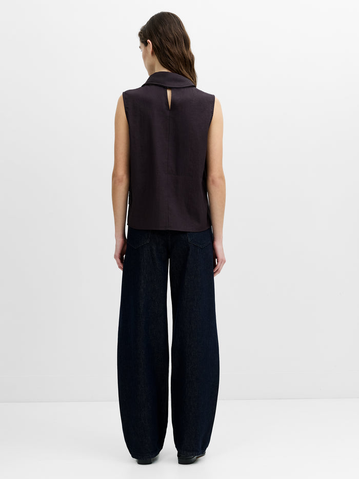 Leela Brown Scarf Neck Sleeveless Top
