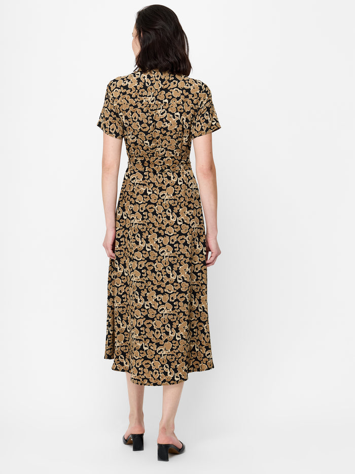 Leopard Print Belted Midi Shirt Dress
