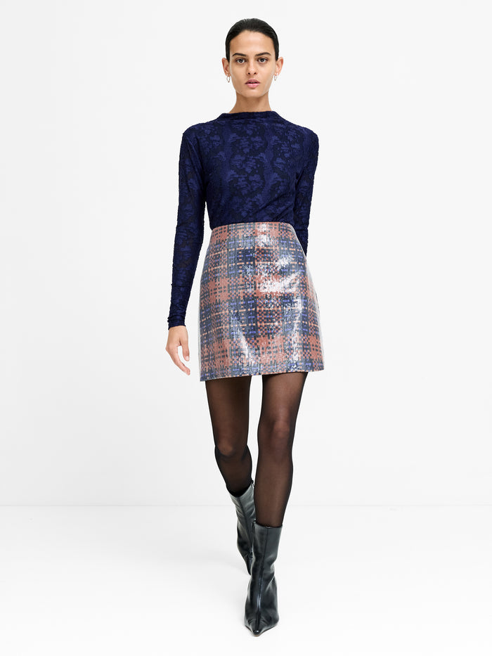 Lexi Abstract Check Sequin Mini Skirt