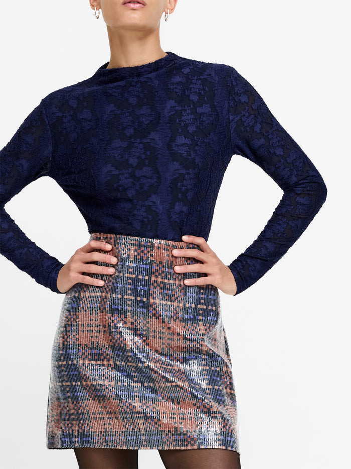 Lexi Abstract Check Sequin Mini Skirt