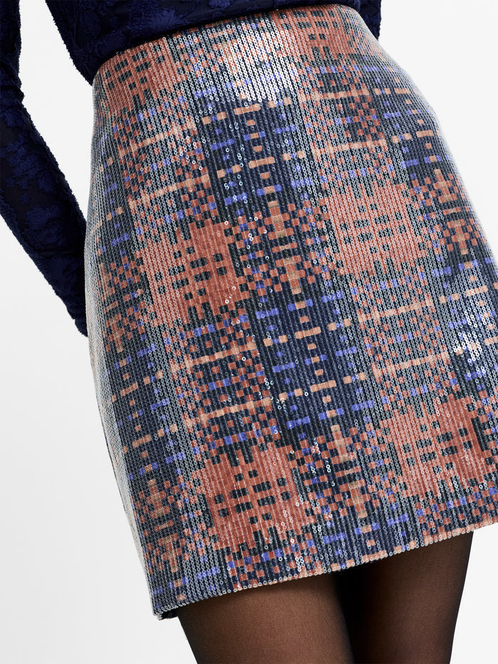Lexi Abstract Check Sequin Mini Skirt
