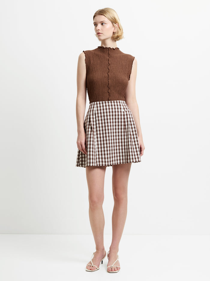 Lexi Tailored Brown Gingham Mini Skirt