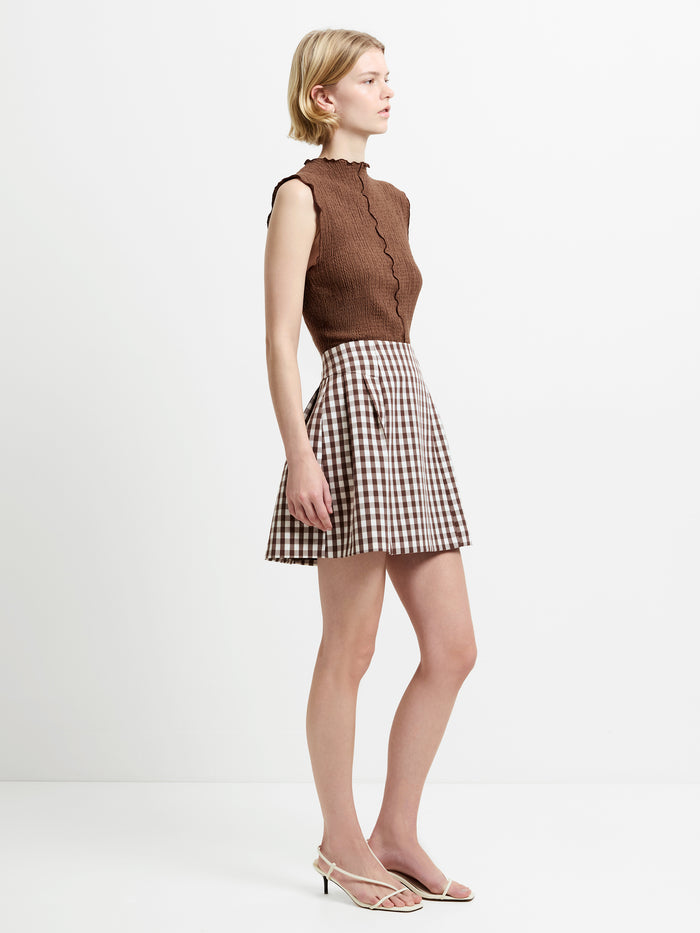 Lexi Tailored Brown Gingham Mini Skirt