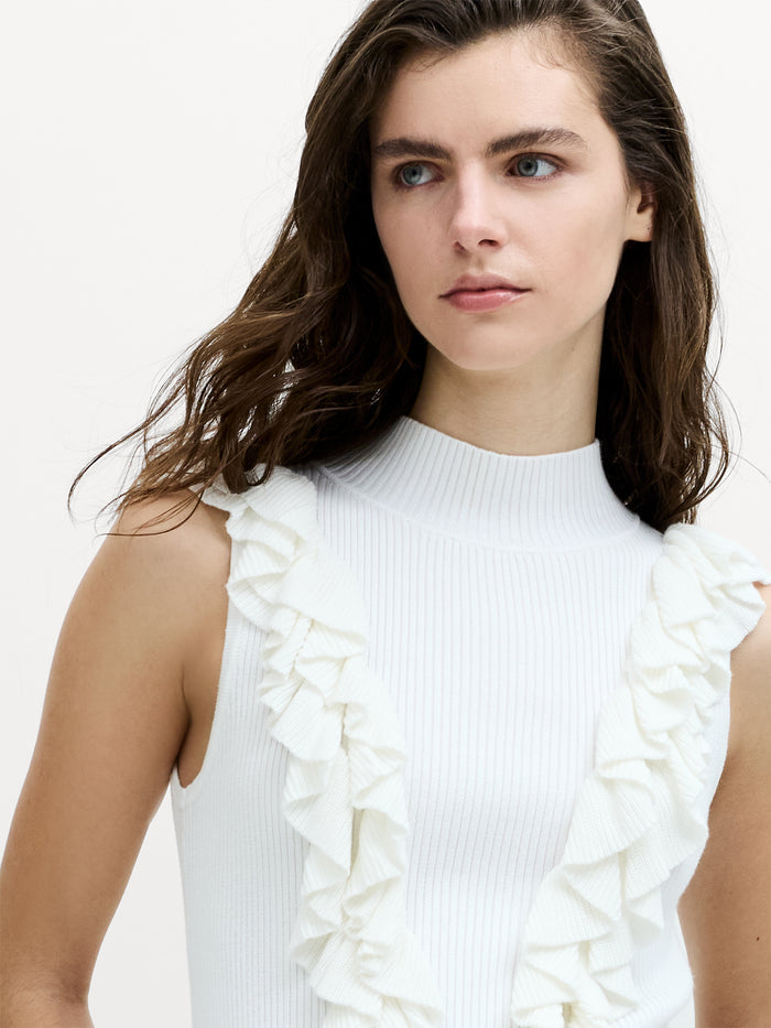 Lia White Sleeveless Ruffled Knit Top