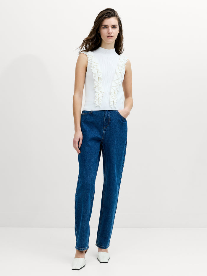 Lia White Sleeveless Ruffled Knit Top