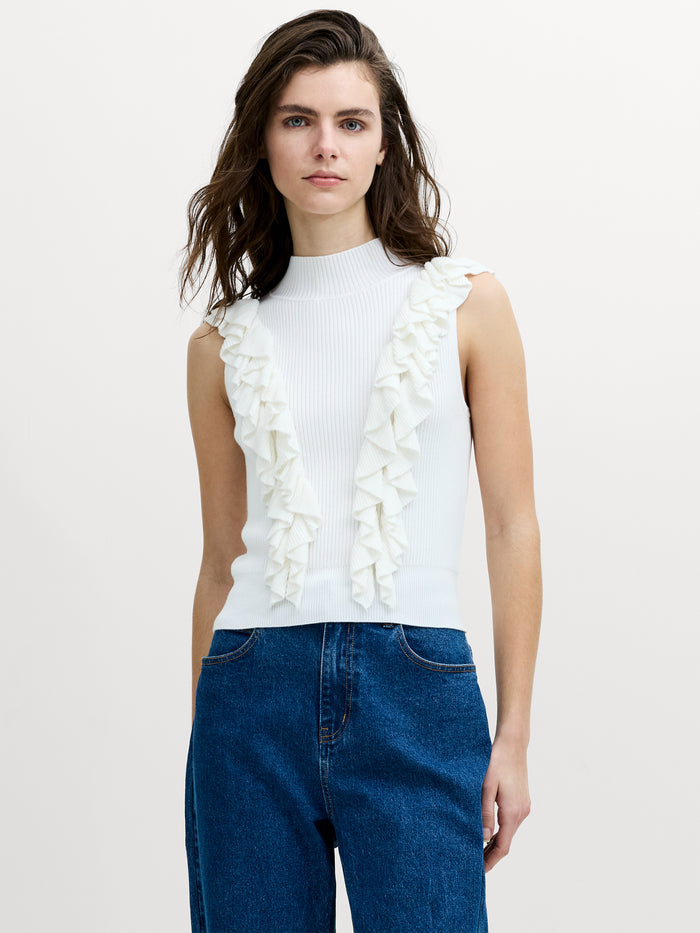 Lia White Sleeveless Ruffled Knit Top