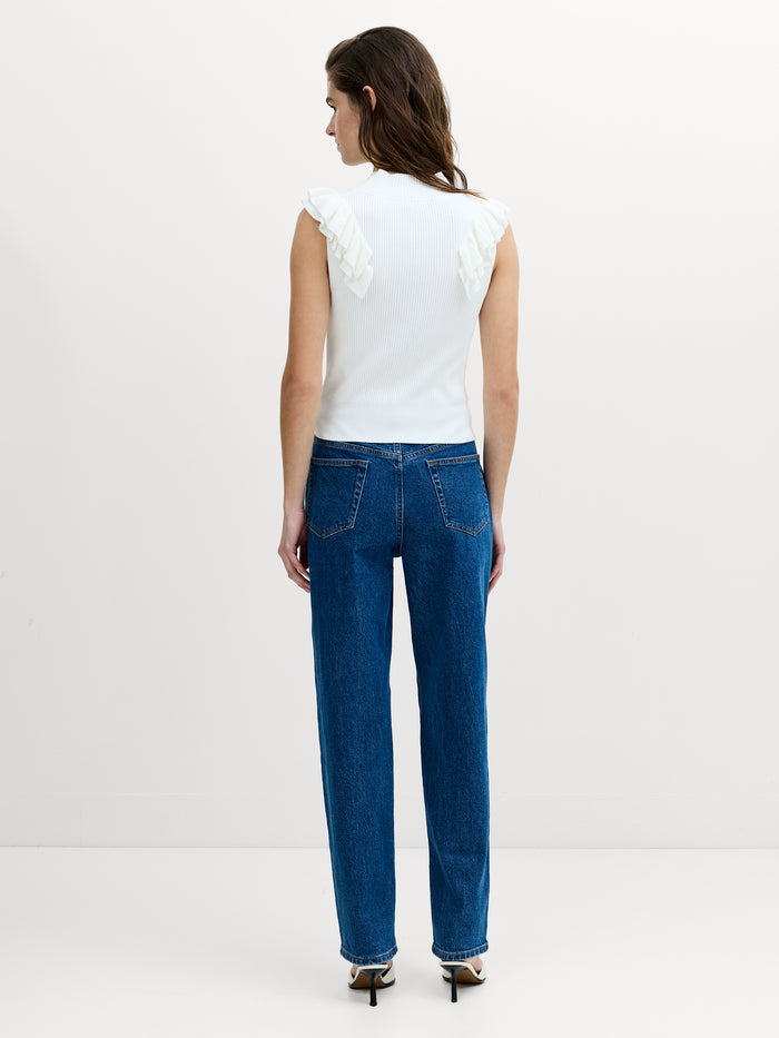 Lia White Sleeveless Ruffled Knit Top