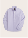 Lilac oxford shirt flat lay, front view with chest pocket and button-down collar