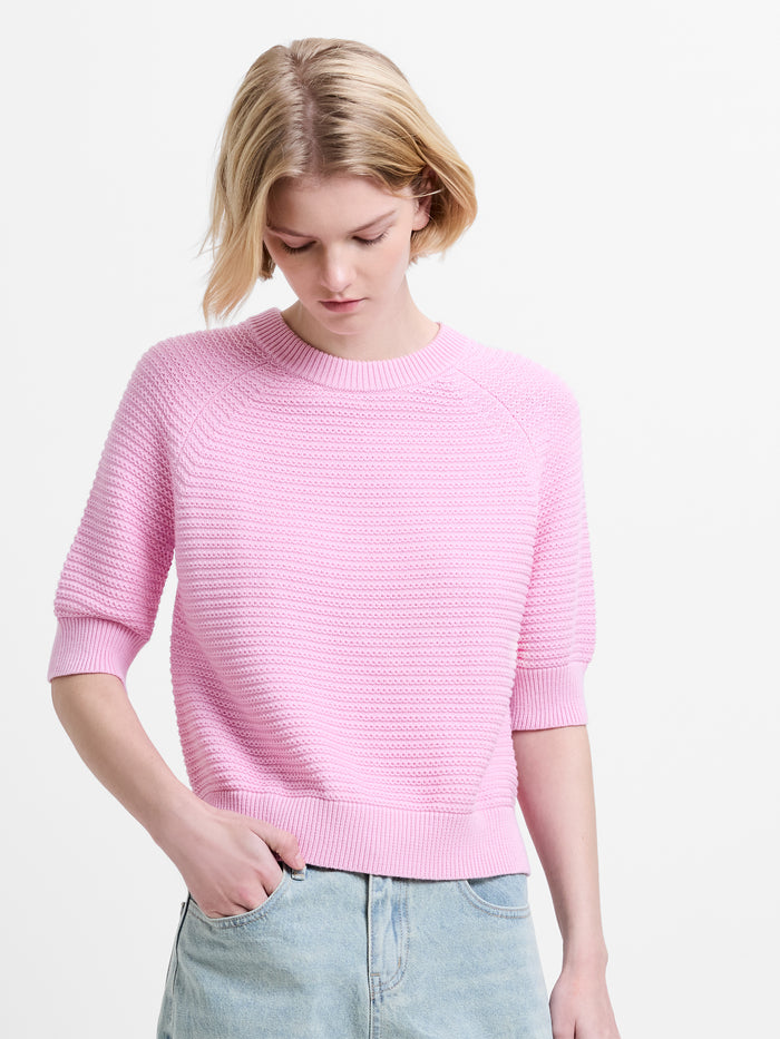 Lily Mozart Purl Knit Light Pink Short Sleeve Jumper