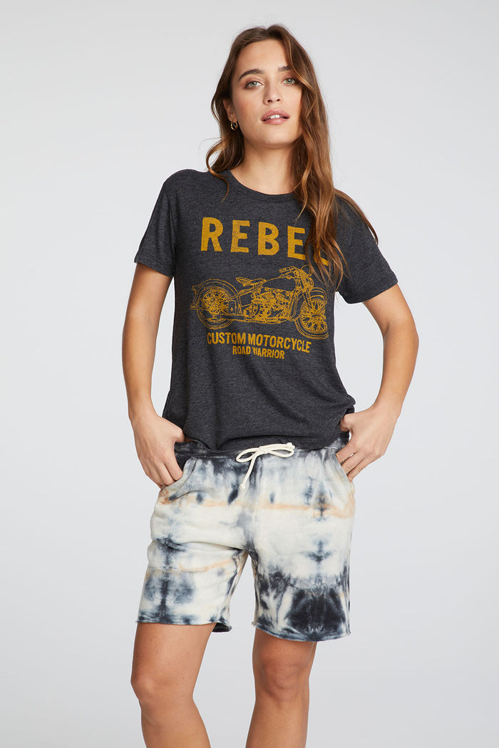 Linen French Terry Raw Edge Drawstring Boyfriend Shorts WOMENS chaserbrand