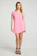 Linen French Terry Short Sleeve Hi Lo Shirttail Pocket Tee Dress WOMENS - chaserbrand