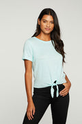 Linen Jersey Cropped Short Sleeve Tie Front Tee WOMENS - chaserbrand
