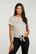 Linen Jersey Cropped Short Sleeve Tie Front Tee WOMENS - chaserbrand