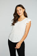 Linen Jersey Scoop Neck Flutter Sleeve Shirttail Tee WOMENS chaserbrand