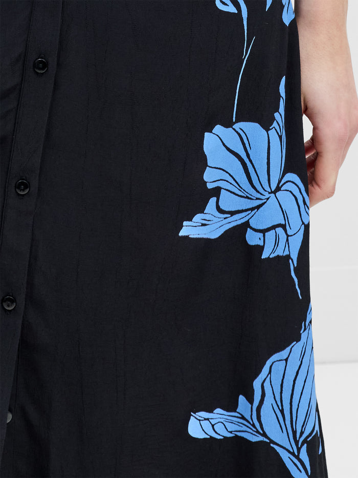 Lizzy Eco Blue Floral Button-Through Midi Dress