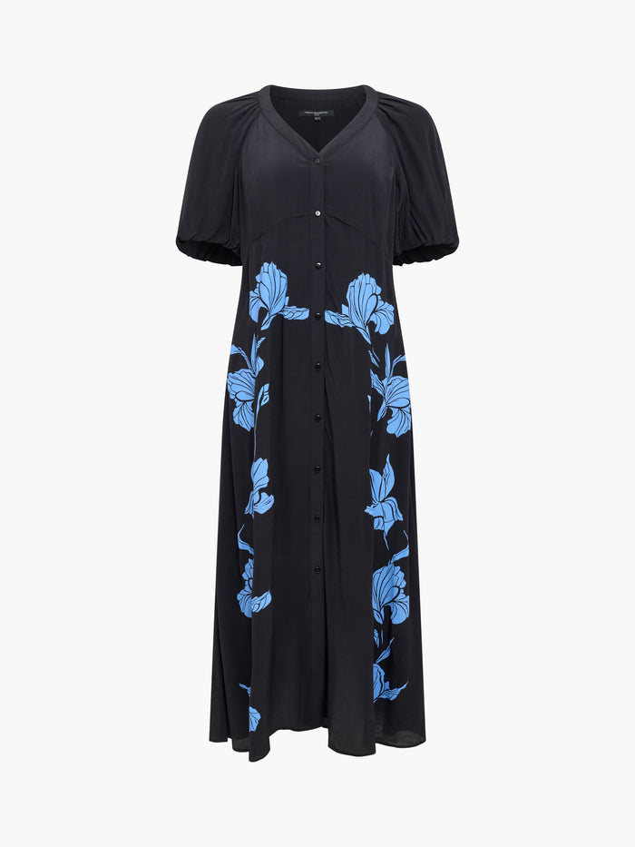 Lizzy Eco Blue Floral Button-Through Midi Dress