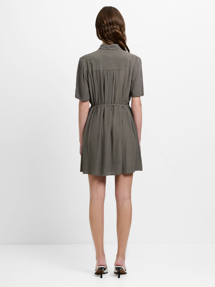 Lizzy Eco Pin Spots Pleated Khaki Mini Shirt Dress