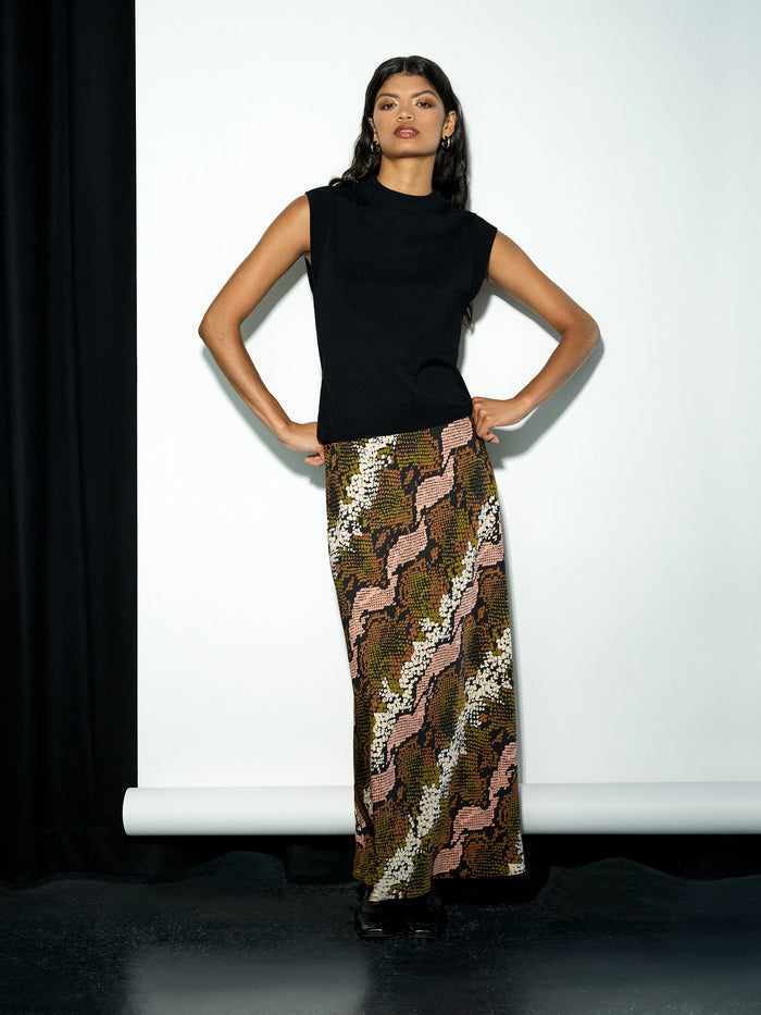 Lola Snake Print Satin Maxi Skirt