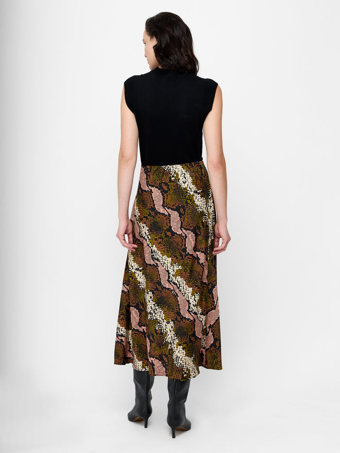 Lola Snake Print Satin Maxi Skirt