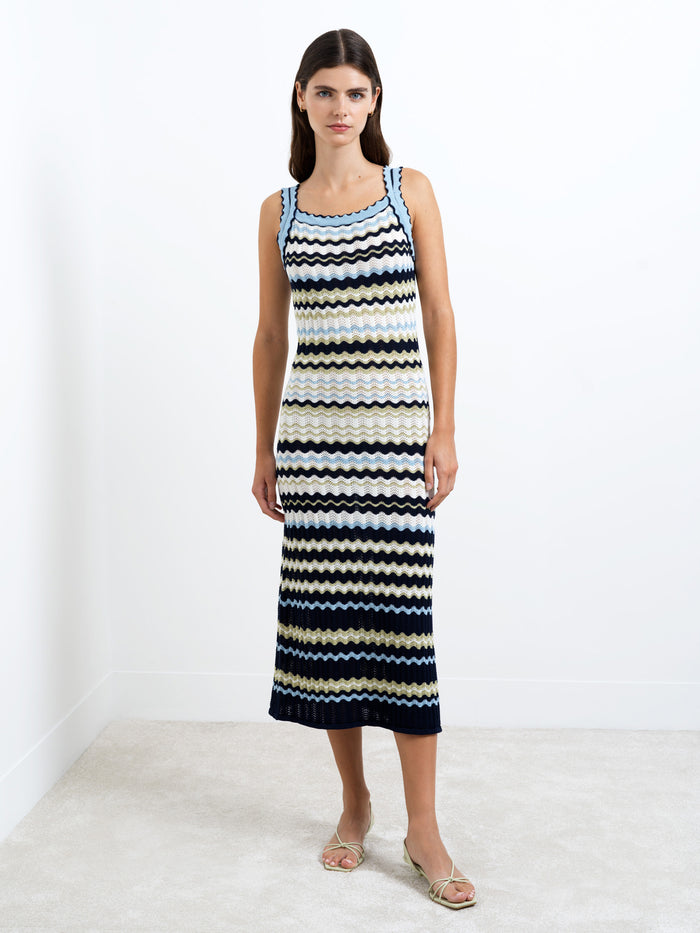 London Multi-Colour Striped Knit Midi Dress