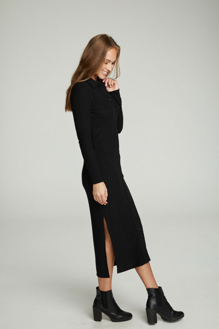 Long Sleeve Button Down Collar Dress WOMENS chaserbrand