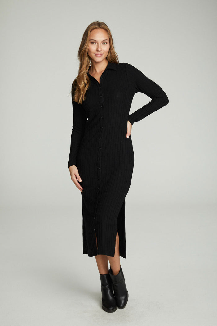 Long Sleeve Button Down Collar Dress WOMENS chaserbrand