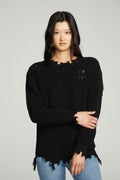 Long Sleeve Crew Neck Deconstructed Sweater Pullover WOMENS chaserbrand