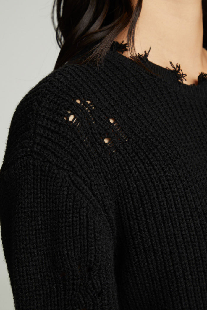 Long Sleeve Crew Neck Deconstructed Sweater Pullover WOMENS chaserbrand