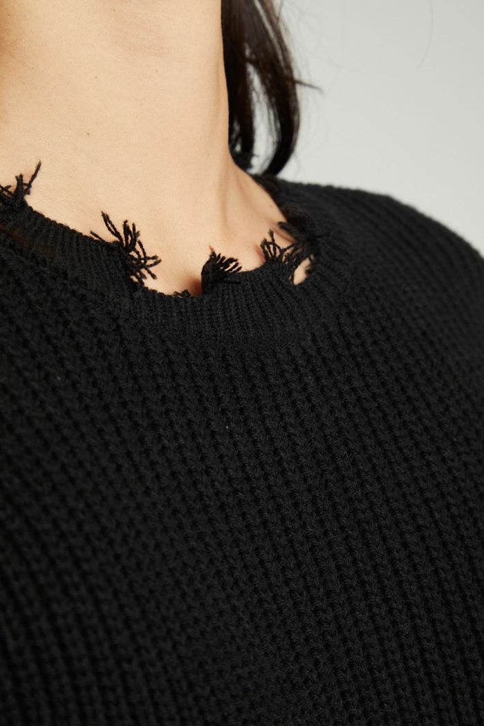 Long Sleeve Crew Neck Deconstructed Sweater Pullover WOMENS chaserbrand