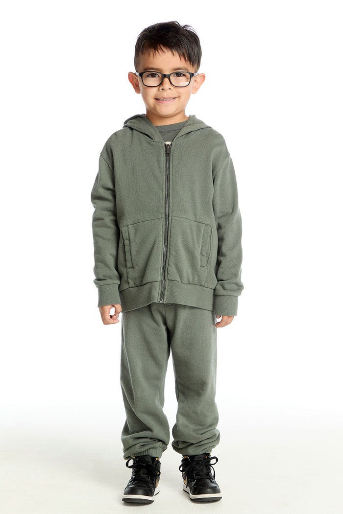 Long Sleeve Safari Green Zip Up Hoodie Boys chaserbrand