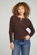 Long Sleeve Snap Henley Drawstring Waist Tee WOMENS chaserbrand