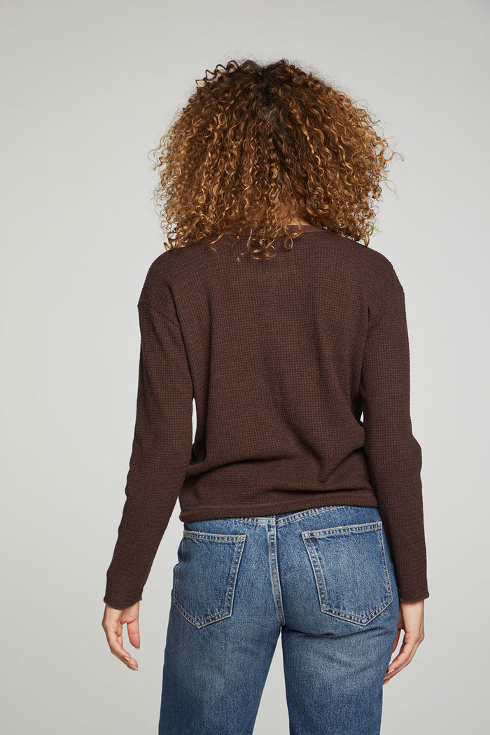 Long Sleeve Snap Henley Drawstring Waist Tee WOMENS chaserbrand