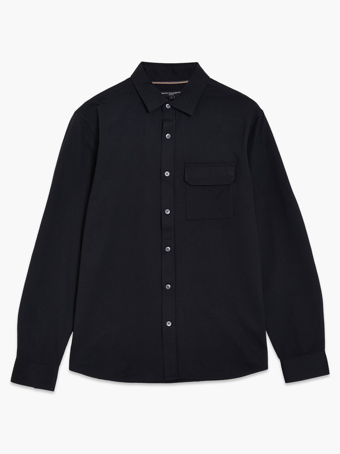 Long Sleeve Soft Textured Pocket Black Shirt