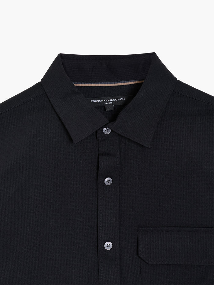 Long Sleeve Soft Textured Pocket Black Shirt