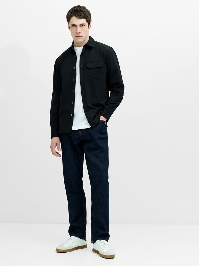 Long Sleeve Soft Textured Pocket Black Shirt