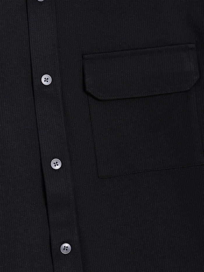 Long Sleeve Soft Textured Pocket Black Shirt