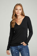 Long Sleeve Split Neck Rouched Side Tee WOMENS chaserbrand